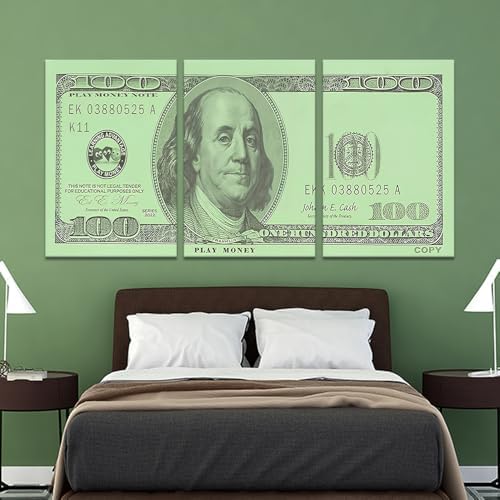 3pcs Money Wall Art 100 Dollars Bill Canvas Prints Inspirational Picture - Image 3