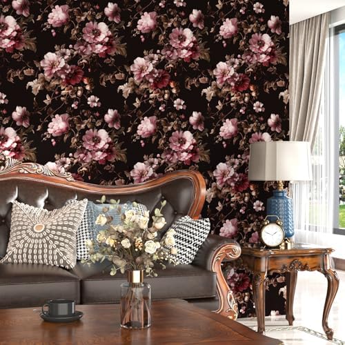 Laatse Dark Floral Brown Wallpaper Peel and Stick17.5 × 393" - Image 3