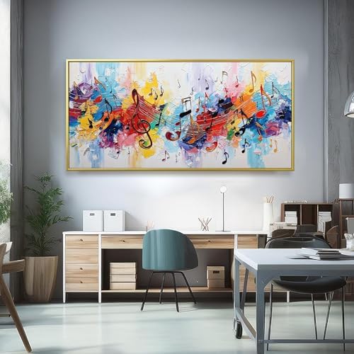 Suconvng Gold Framed Wall Art For Living Room Colorful Musical Note Canvas Art - Image 5