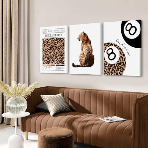 Trendy Leopard Wall Art Cheetah Print Canvas Wall Decor 8 Ball Poster Preppy - Image 3