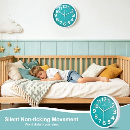 Lafocuse 12 Inch Modern Analog Teal Wall Clock - Image 5