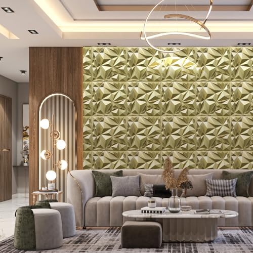 STICKGOO 3D Wall Panels, Champaign Gold Diamond Design, 19.7" x 19.7" - Image 2