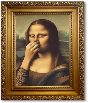XYHYRA Vintage Mona Lisa Bathroom Wall Art, Funny Mona Lisa Pinching Nose Wall by Unknown