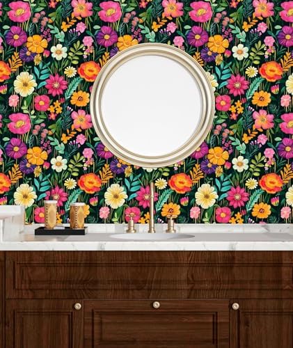 BOKEBEVE Floral Wallpaper Peel and Stick Boho Green Colorful 17.5 x 118In - Image 3
