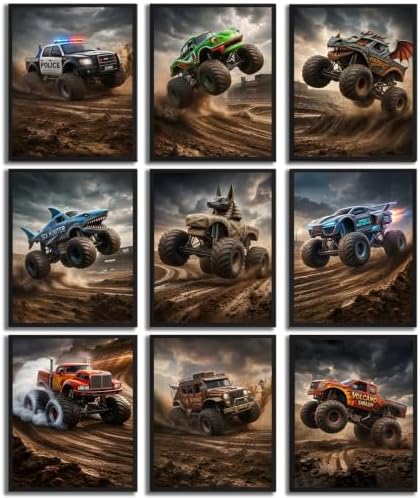 ZBMYYGO Monster Truck Canvas Wall Art Prints Set of 9, Off-Road Racing Decor by Unknown