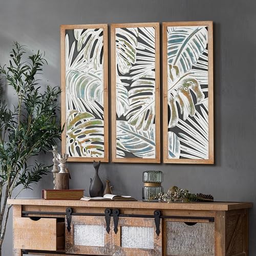 XIAOAIKA Boho Hand-Carved Tropical Leaf Wood Wall Art Panels by XIAOAIKA