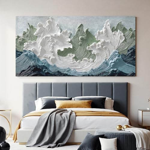 YISXINOAG White Green Ocean Wall Art Minimalist Coastal Painting 29"X58" - Image 4