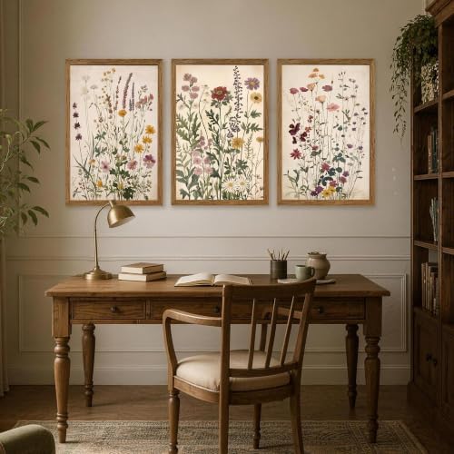 WRFON Botanical and Flower Canvas Wall Art, Framed Wildflower Wall Art Set of 3 - Image 3