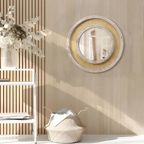 JJUUYOU Round Mirror Wood Frame Circle Hanging Mirrors - Image 3