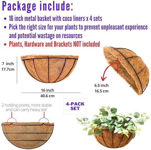 LaLaGreen Hanging Wall Planters Coco Liner Flower Pots - Image 2