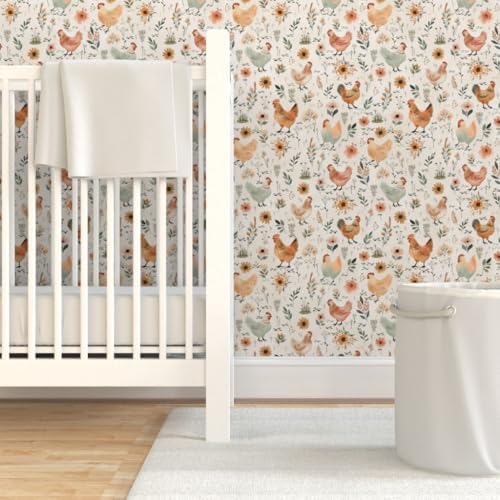 Spoonflower Pastel Hens Peel and Stick Wallpaper - Image 6