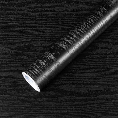 COSNIGHT Black Peel and Stick Wallpaper, Wood Grain Contact Paper by COSNIGHT