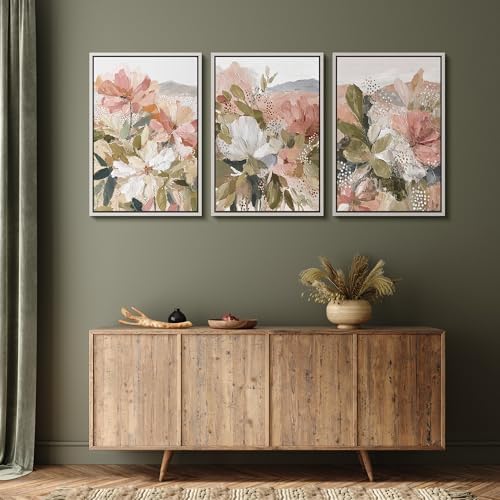 MUDECOR Framed Canvas Print Wall Art Blush Floral Abstract Neutral Botanical - Image 5