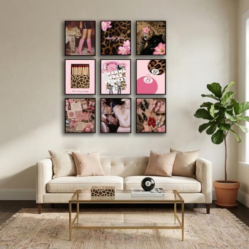 ZBMYYGO 9Pcs Pink Trendy Girls Retro Leopard Canvas Wall Art, Preppy Cheetah - Image 4