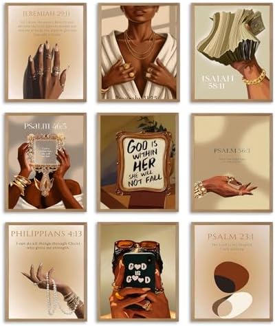 Msvenors Black Girl Wall Art Set of 9, Christian Inspirational Bible Verse by Unknown