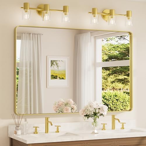 TETOTE 55 x 36 Inch Bathroom Mirror, Brushed Brass Gold Vanity Mirror, Modern by TETOTE