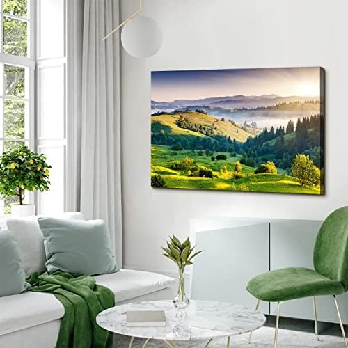 Green Misty Forest Wall Art Spring Mountain Landscape Wall Decor Large Nature - Image 4