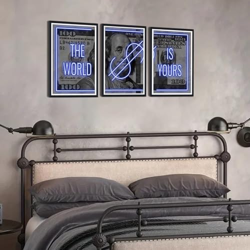 Black Framed Canvas Wall Art 100 Dollar Money The World is Yours Painting 3 - Image 4