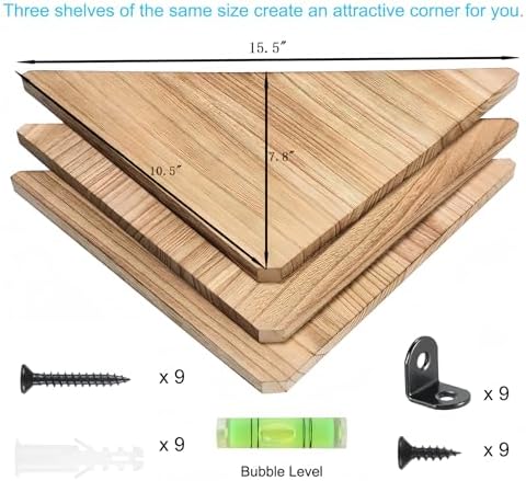 Joiishom Corner Wall Shelf Set of 3, Floating Corner Shelves, Rustic Wood Wall - Image 7
