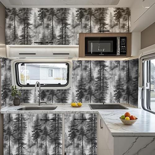 HAOKHOME Forest Peel and Stick Wallpaper Black White Tree Mural Bathroom - Image 5