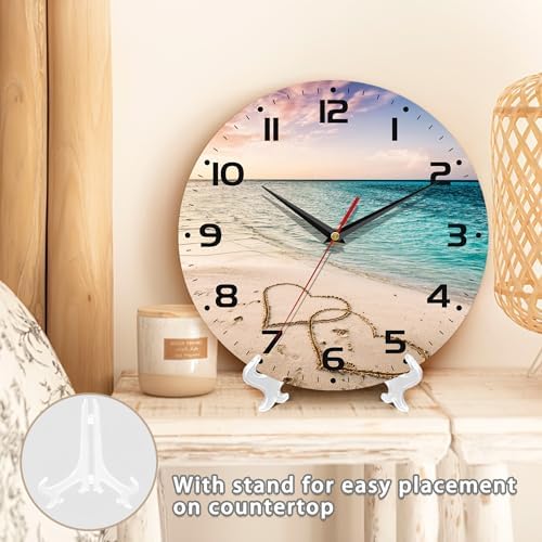 Two Hearts on a Sandy Beach Wall Clocks Vintage Wooden Battery Operated Sunset - Image 5
