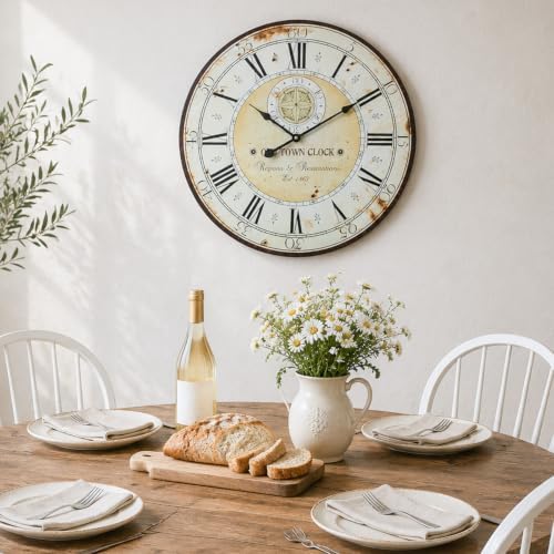 24 Inch Large Farmhouse Wall Clock, Silent Non-Ticking Battery Operated Wall - Image 6