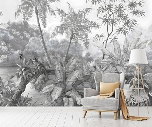 YQWDMX -Grey Rainforest Leaves Fabric Wallpaper Bedroom XT11 S 100" x 65" - Image 2