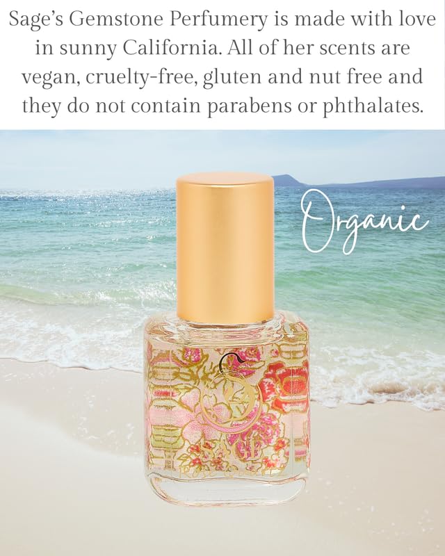 Rose Quartz Organic Perfume Oil Extract Roll-On by Sage- 1/4 oz, Vegan & Cruelty-Free, Floral Scent, Rose Damask, Honeysuckle, Jasmine - Made in USA