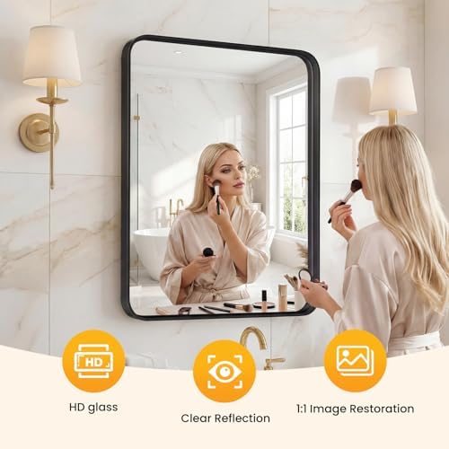 24"x 36" Black Bathroom Mirror for Sink, Rectangle Vanity Mirror - Image 2