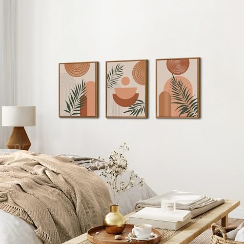 3 Pcs Terracotta Botanical Framed Canvas Wall Art Prints Abstract 12"x16" - Image 2