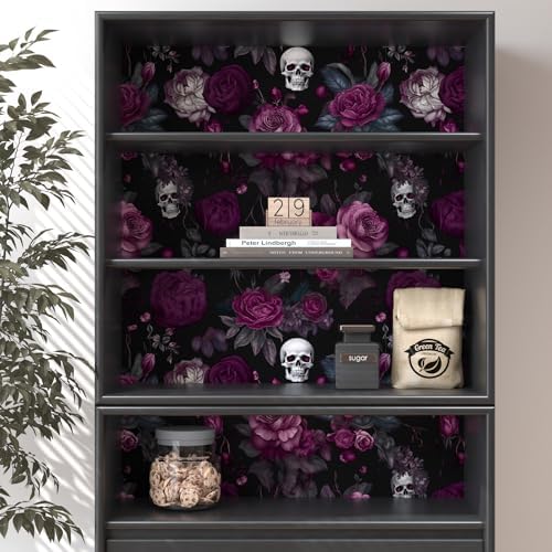 ILHIIOR Black Floral Gothic Peel and Stick Wallpaper 17.5 x 393 Inches - Image 2
