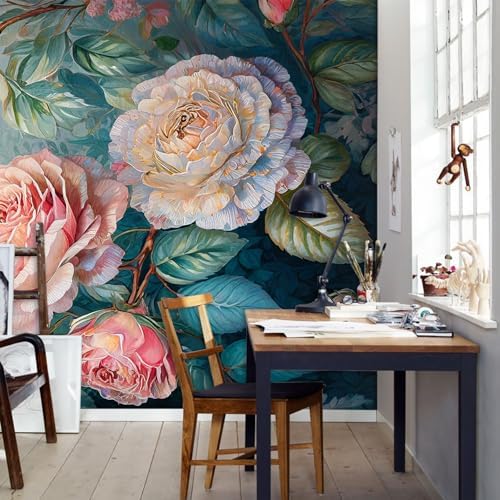 Big Rose Blossoms Landscape Mural Flowers Peel Off Adhesive Wallpaper Bedroom - Image 5