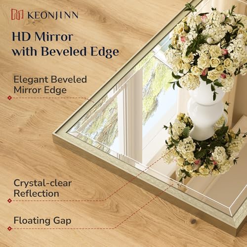 Keonjinn 48"x24" Brushed Nickel Framed Wall Mirror, HD Safe Tempered Glass - Image 4