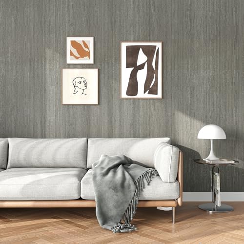 VEELIKE Grey Grasscloth Peel and Stick Wallpaper Removable Faux Grasscloth - Image 3