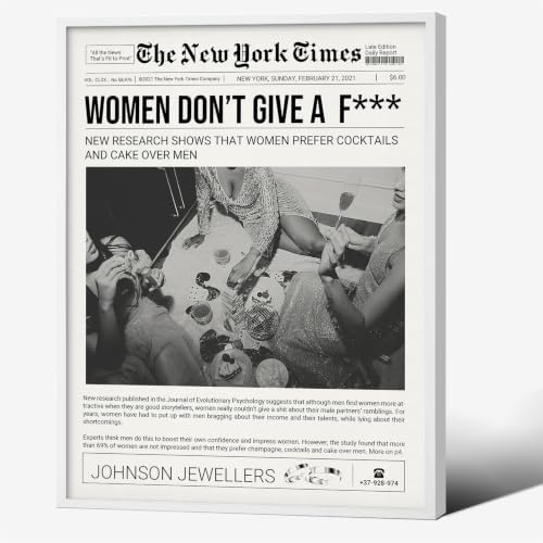 Vintage Black And White Wall Art 16x20in White Framed Trendy Girly Newspaper by Unknown
