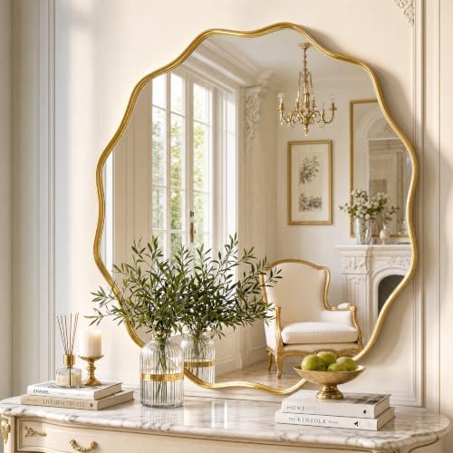 Gold Scalloped Circle Mirror 36" Wavy Edge Round Wall Mirror - Image 3