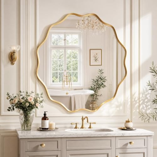 Gold Scalloped Circle Mirror 36" Wavy Edge Round Wall Mirror - Image 6