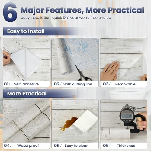 White Shiplap Contact Paper Peel and Stick Wood Wallpaper - Image 2