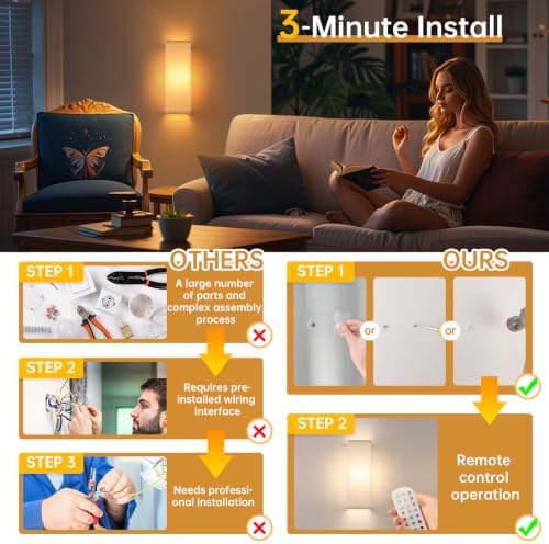 Shenmoyl 2-Pack Rectangle Wall Sconces, Battery Operated - Image 4