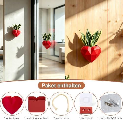 Heart-Shaped Wall Planter, Self-Watering Pot - Image 4