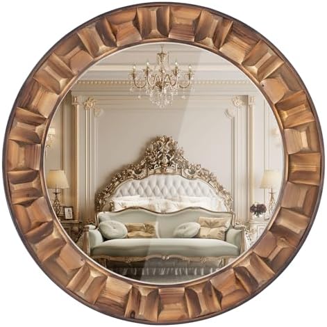 36 Inch Large Round Solid Wood Wall Mirror by XGGJWW