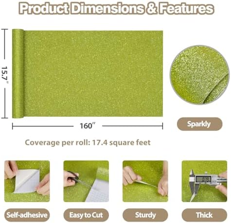 Lime Green Glitter Wallpaper Stick and Peel Sparkly Glitter Contact Paper - Image 3