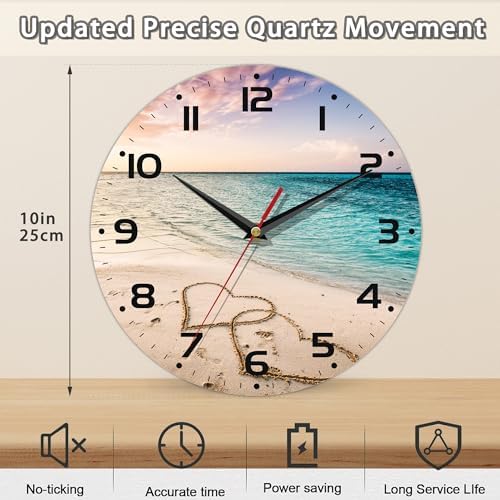 Two Hearts on a Sandy Beach Wall Clocks Vintage Wooden Battery Operated Sunset - Image 2
