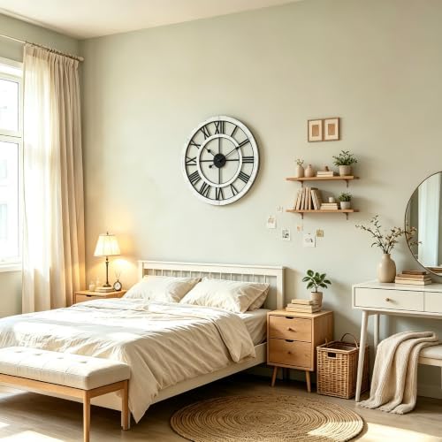 24 Inch Large Rustic Wall Clock Silent Non-Ticking Wooden Wall Clocks - Image 2
