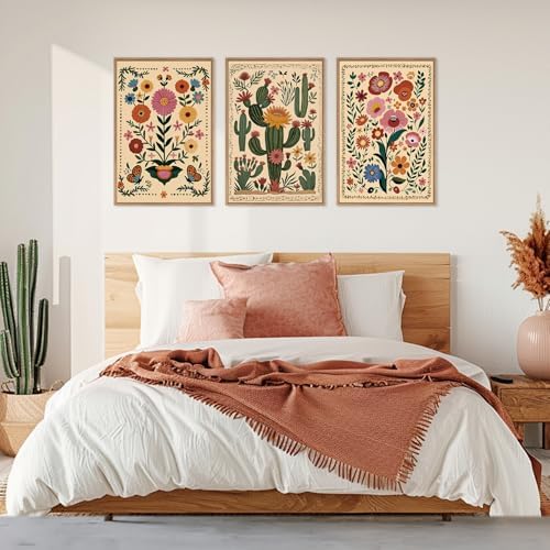HLNIUC Boho Wildflower Wall Art Canvas, Mid Century Floral Wall Art, Butterfly - Image 5