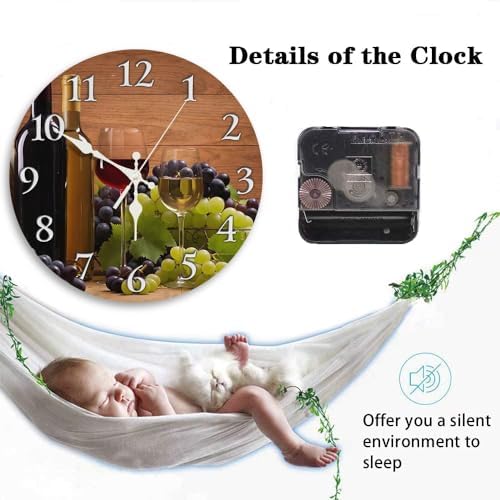Britimes Round Wall Clock Silent Non-Ticking 10", Wine Glasses - Image 4