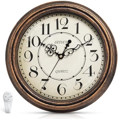 Geevon Vintage Wall Clock, Silent 12" Non Ticking Retro Round Clock Quartz by GEEVON