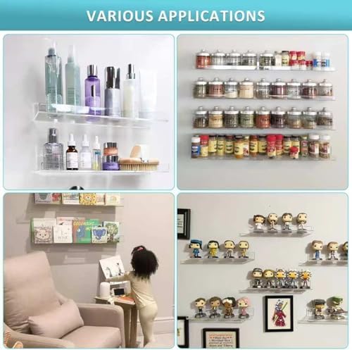 2 Pack Acrylic Shelves for Wall, 15 Inch Clear Adhesive Floating Shelf - Image 4