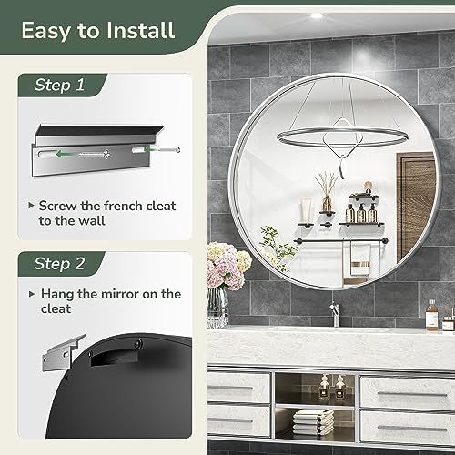 TokeShimi 40 Inch Round Silver Bathroom Vanity Mirror - Image 6