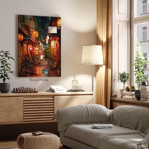 Japanese Tokyo Tea House Canvas Wall Art Asian Lantern Street Night Scene - Image 4